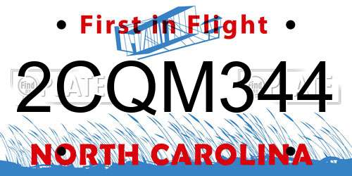 2CQM344 North Carolina License Plate