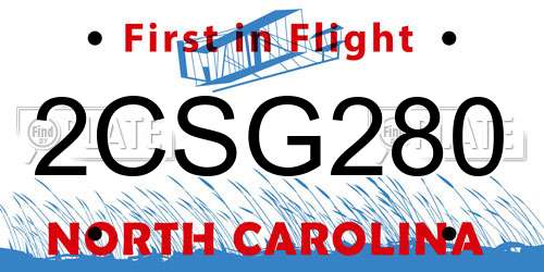 2CSG280 North Carolina License Plate