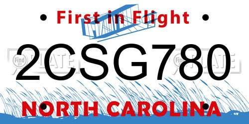 2CSG780 North Carolina License Plate