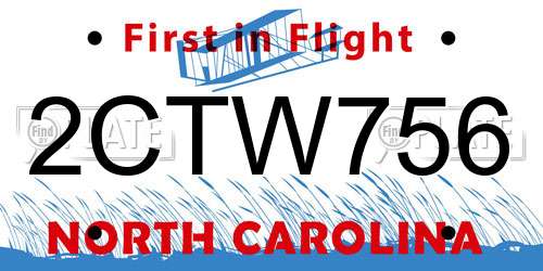 2CTW756 North Carolina License Plate