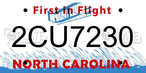 2CU7230 North Carolina License Plate