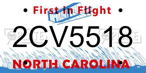 2CV5518 North Carolina License Plate