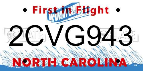 2CVG943 North Carolina License Plate