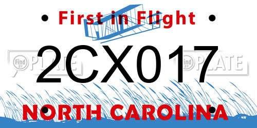 2CX017 North Carolina License Plate