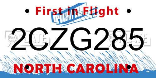 2CZG285 North Carolina License Plate