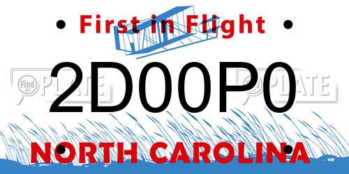 2D00P0 North Carolina License Plate