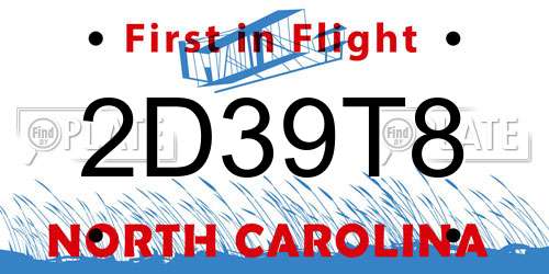 2D39T8 North Carolina License Plate
