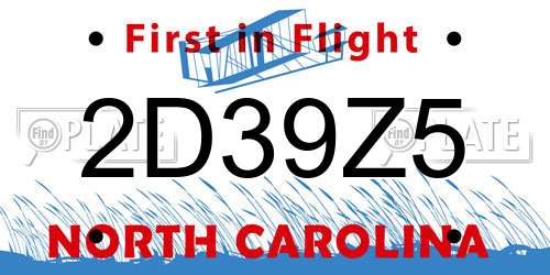 2D39Z5 North Carolina License Plate