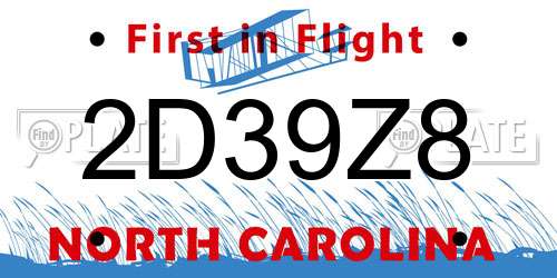 2D39Z8 North Carolina License Plate