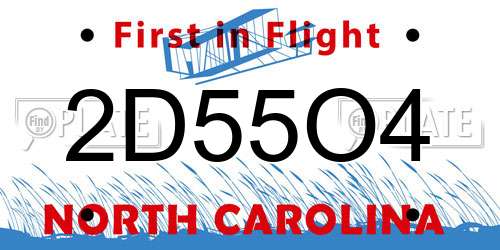 2D55O4 North Carolina License Plate