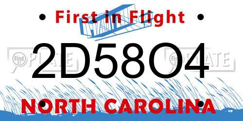 2D58O4 North Carolina License Plate