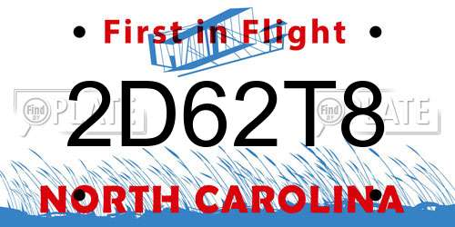 2D62T8 North Carolina License Plate