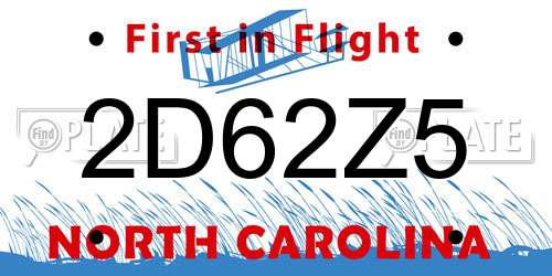 2D62Z5 North Carolina License Plate