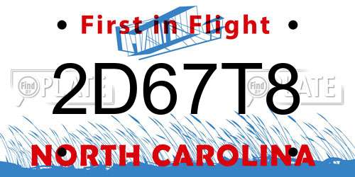 2D67T8 North Carolina License Plate