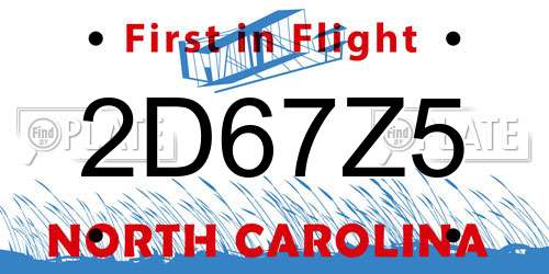 2D67Z5 North Carolina License Plate
