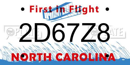 2D67Z8 North Carolina License Plate