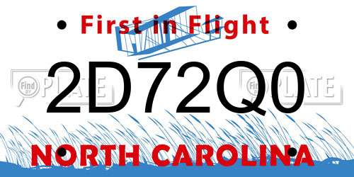 2D72Q0 North Carolina License Plate