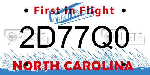 2D77Q0 North Carolina License Plate