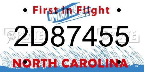 2D87455 North Carolina License Plate