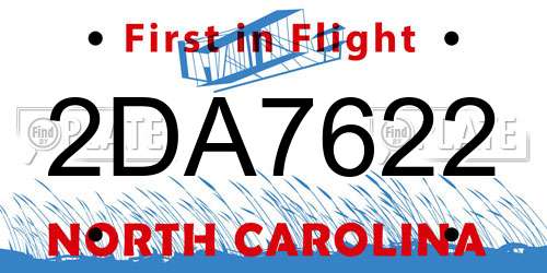 2DA7622 North Carolina License Plate