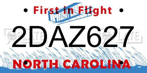 2DAZ627 North Carolina License Plate