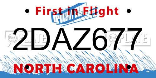 2DAZ677 North Carolina License Plate