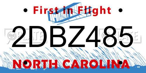 2DBZ485 North Carolina License Plate