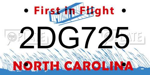 2DG725 North Carolina License Plate