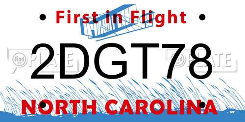 2DGT78 North Carolina License Plate