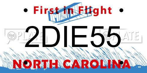 2DIE55 North Carolina License Plate