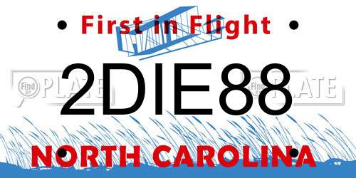 2DIE88 North Carolina License Plate