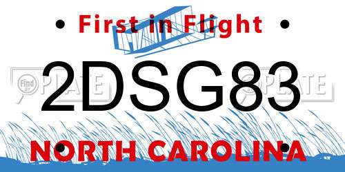 2DSG83 North Carolina License Plate