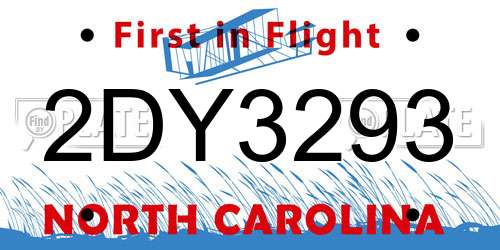 2DY3293 North Carolina License Plate