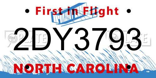 2DY3793 North Carolina License Plate