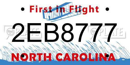 2EB8777 North Carolina License Plate