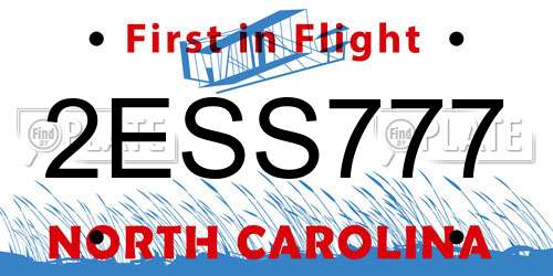 2ESS777 North Carolina License Plate