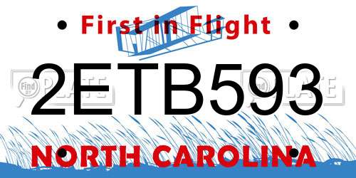 2ETB593 North Carolina License Plate