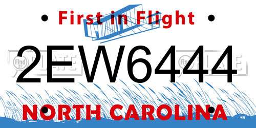 2EW6444 North Carolina License Plate