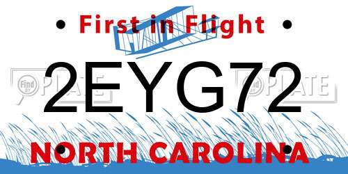 2EYG72 North Carolina License Plate