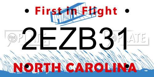 2EZB31 North Carolina License Plate