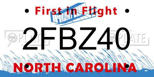 2FBZ40 North Carolina License Plate