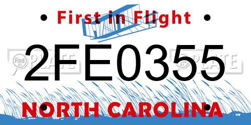 2FE0355 North Carolina License Plate