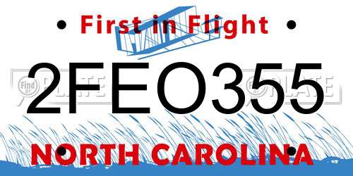 2FEO355 North Carolina License Plate