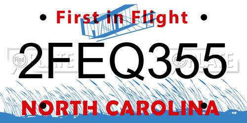 2FEQ355 North Carolina License Plate