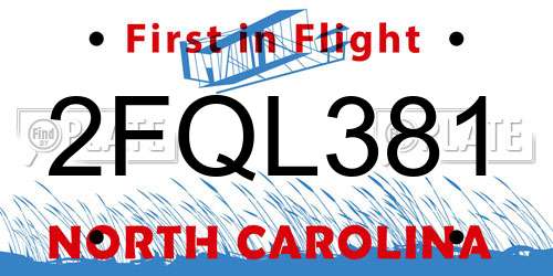 2FQL381 North Carolina License Plate