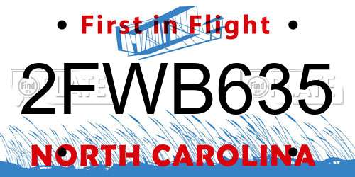 2FWB635 North Carolina License Plate