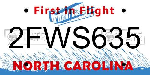 2FWS635 North Carolina License Plate