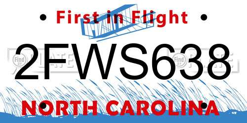 2FWS638 North Carolina License Plate