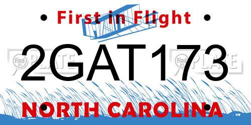 2GAT173 North Carolina License Plate