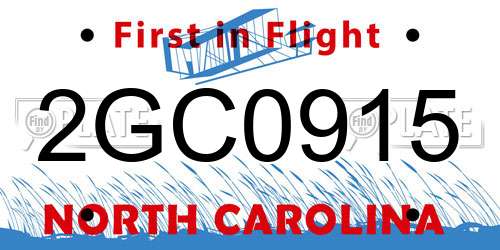 2GC0915 North Carolina License Plate